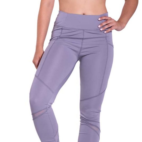 High-Waisted & Mash Panel Gym and Yoga Leggings with Side Pockets Royal Grey - Picture 3 of 7